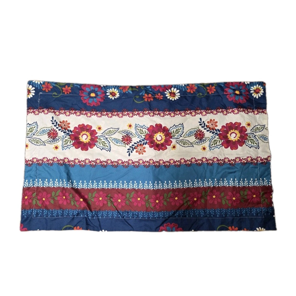 2 King Pillow Shams Boho Kitchy Multicolor Navy Blue Floral
